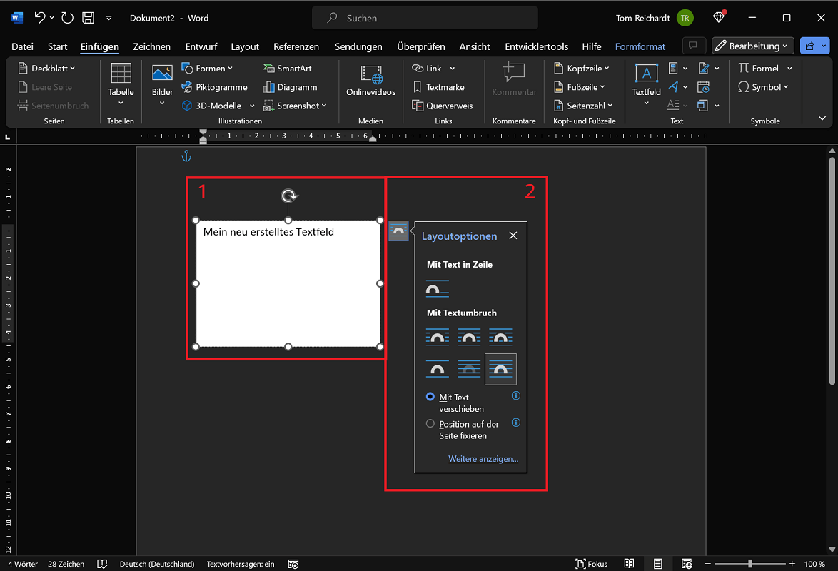Options et options de configuration pour un champ de texte dans Word
