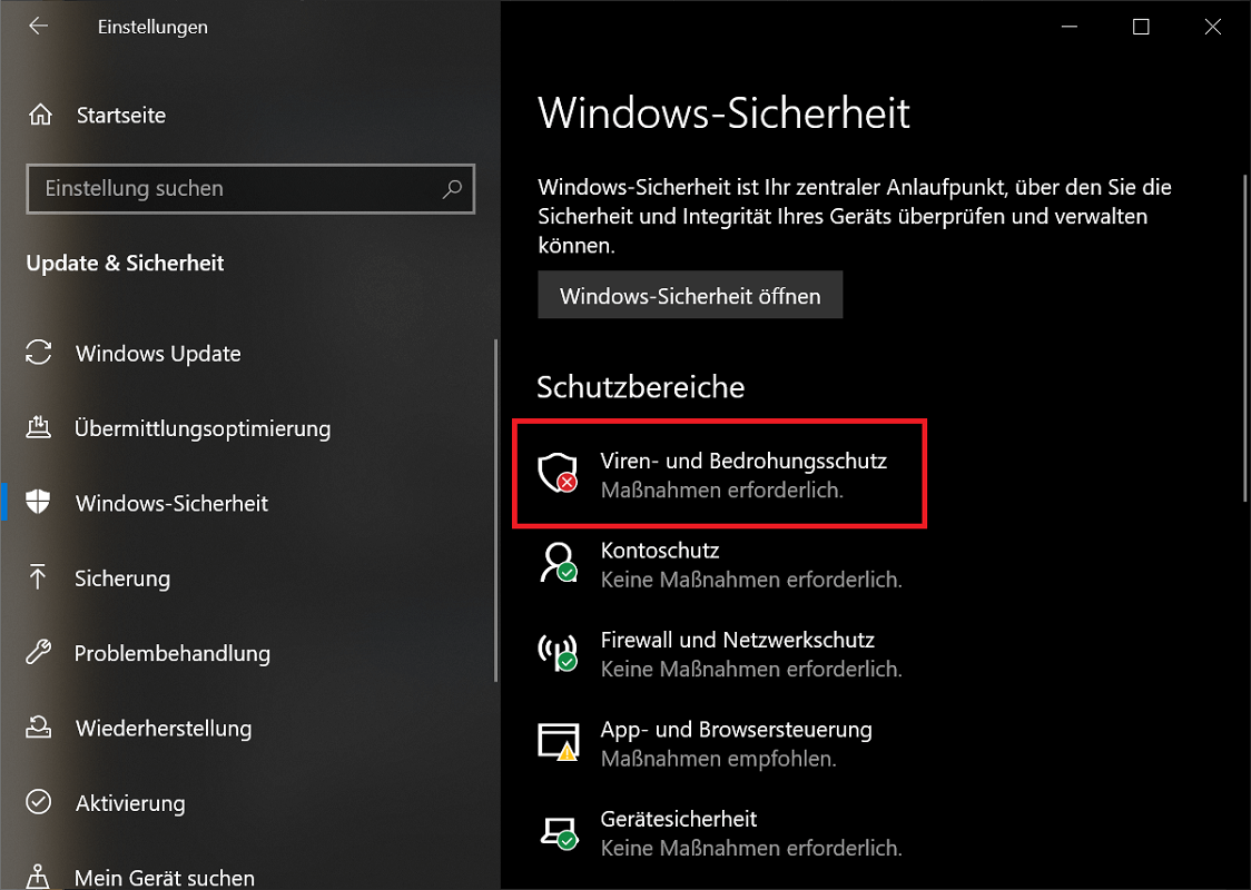 Vérifiez l'activité de Windows Defender sur l'appareil