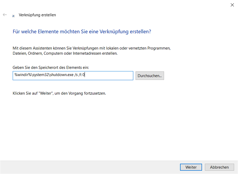 Créez un raccourci et arrêtez rapidement Windows