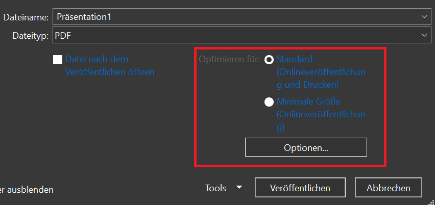 Options de publication de présentations