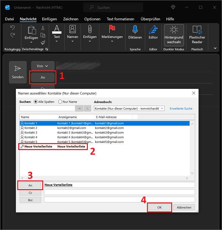 Envoyer une liste de distribution dans Outlook