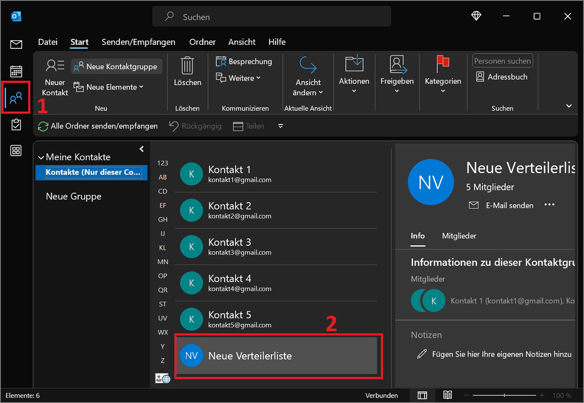 Ouvrir la liste de distribution dans Outlook