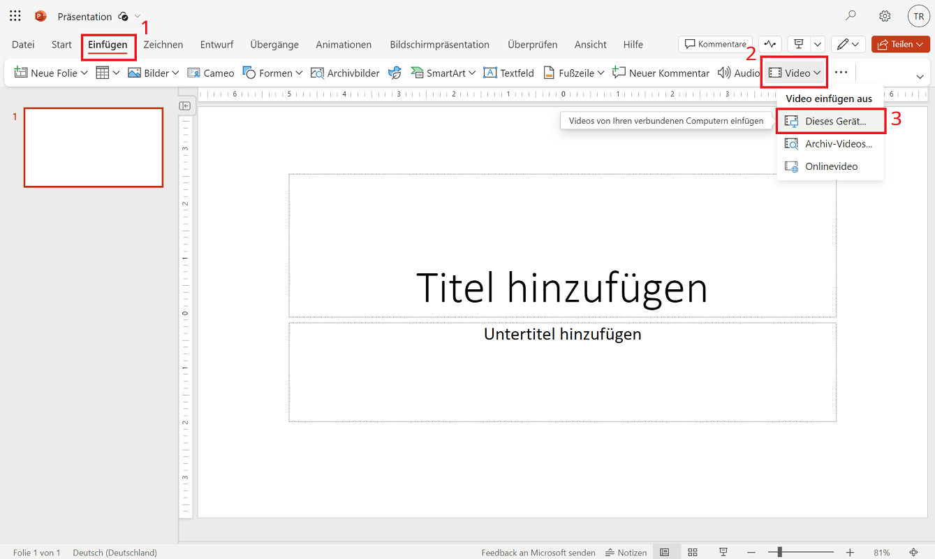Insérer une vidéo dans la version Web de PowerPoint
