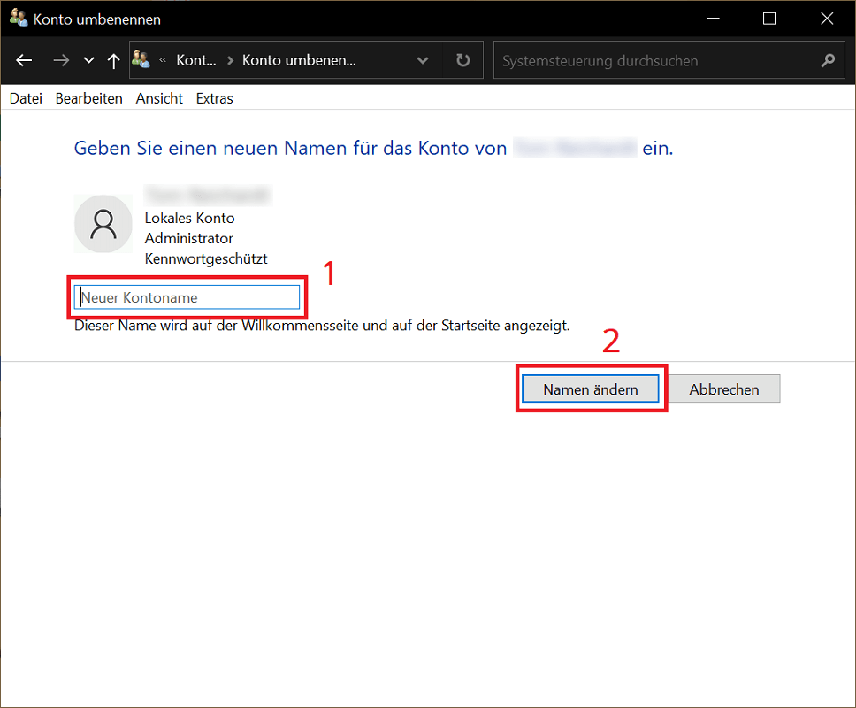 Changer le nom d'utilisateur Windows 10