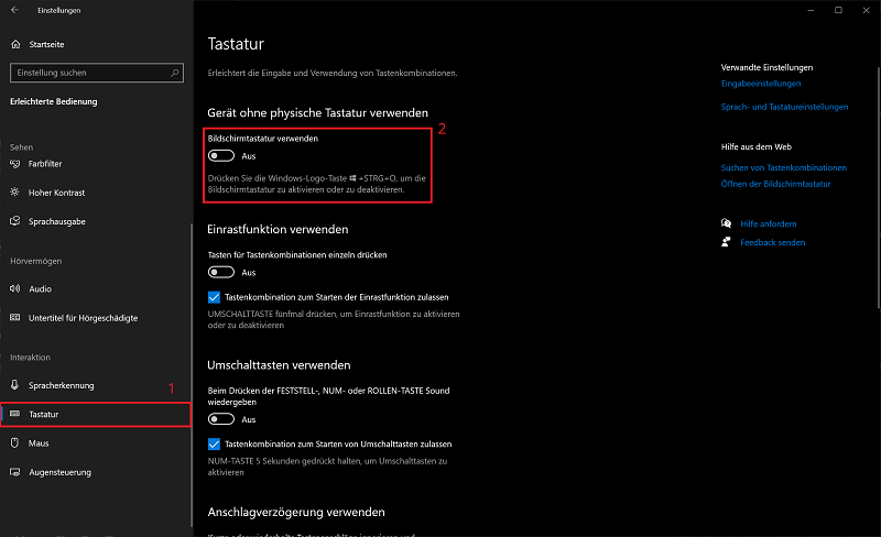 Windows 10 : activer le clavier à l'écran dans Paramètres