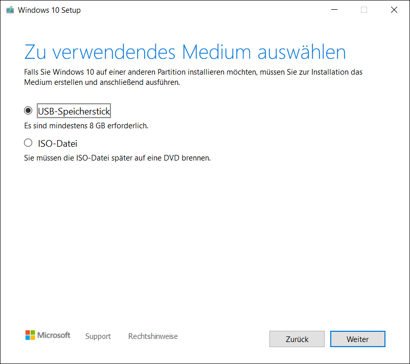 Configurer le DVD d'installation ou la clé USB de Windows 10