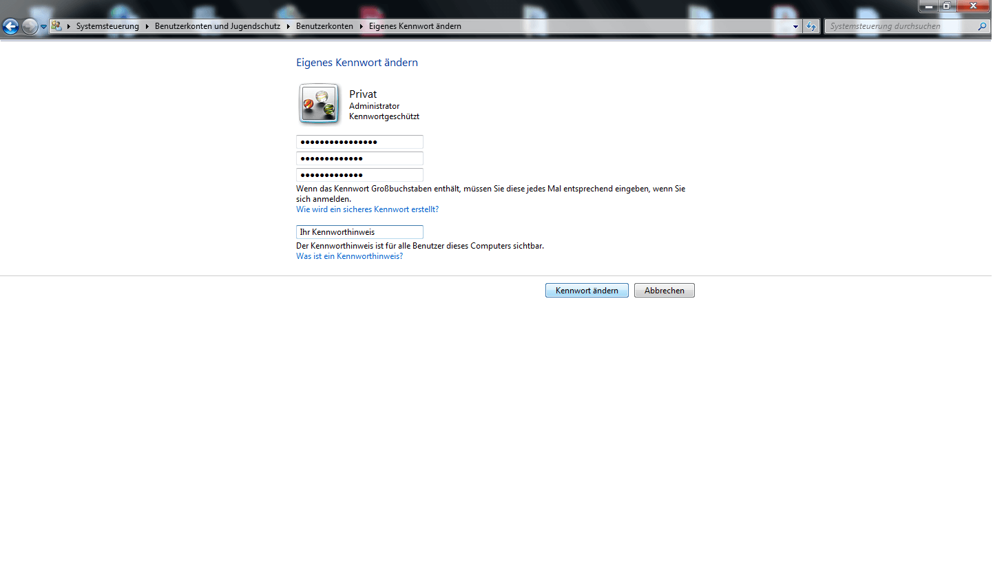 Changer le mot de passe sous Windows 7