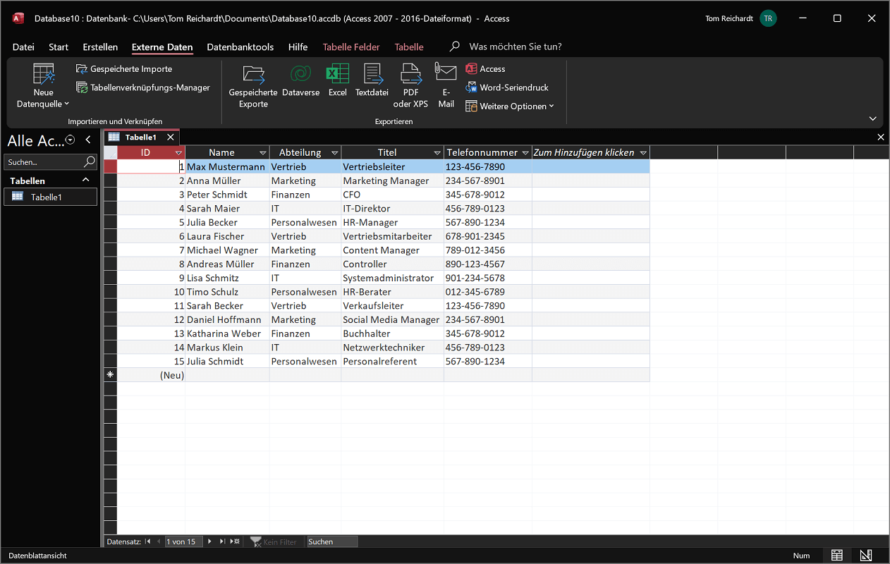 Base de données Windows Access