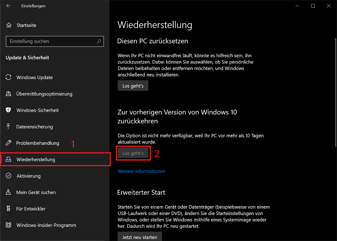 Réinitialiser Windows à la version précédente