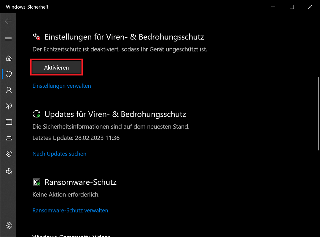 Activer Windows Defender