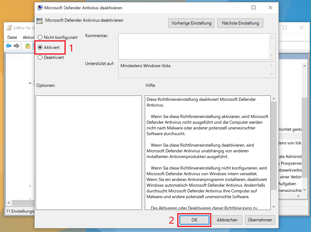 Désactivez Windows Defender dans la stratégie de groupe
