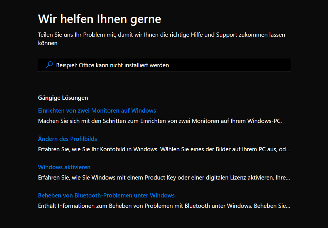 Section d'aide de Windows Defender