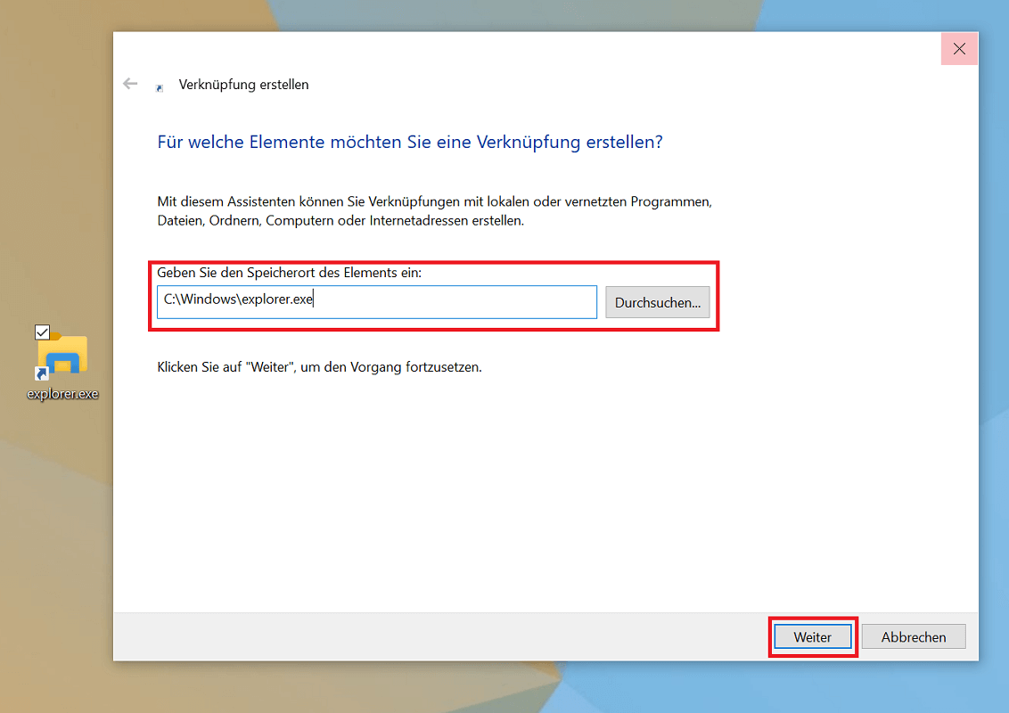 Créer un raccourci pour l'Explorateur Windows