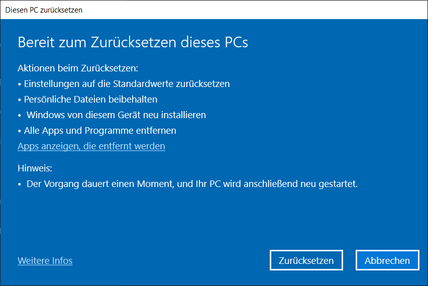 Réinitialiser Windows via les paramètres