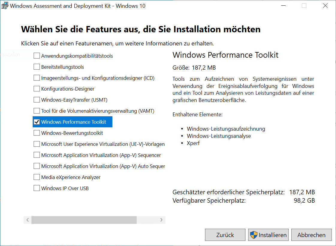 Installation du kit d'outils de performances Windows