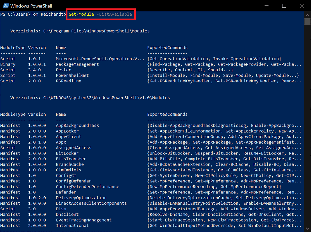 Afficher les modules disponibles dans Windows PowerShell
