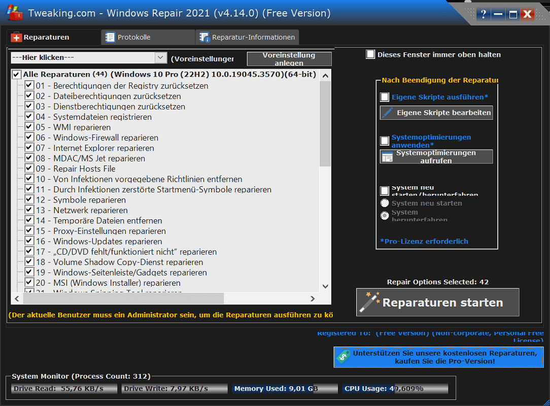 Téléchargement de l'outil de réparation Windows depuis Tweaking.com