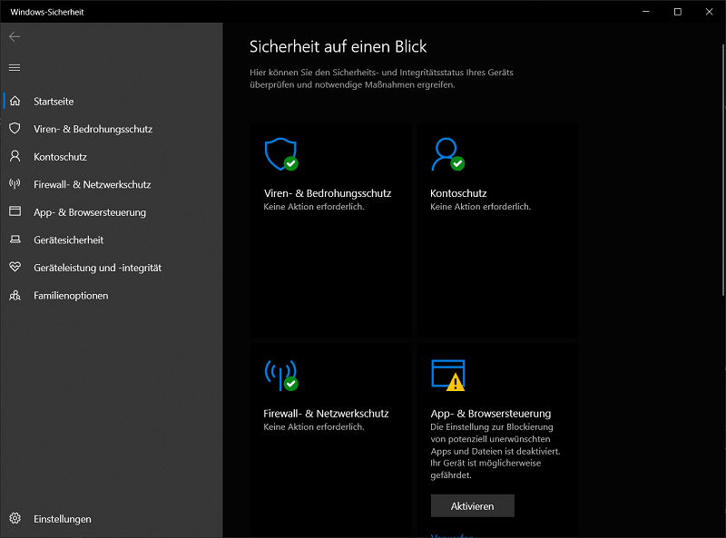Aperçu de toutes les fonctions de la protection antivirus Windows Defender