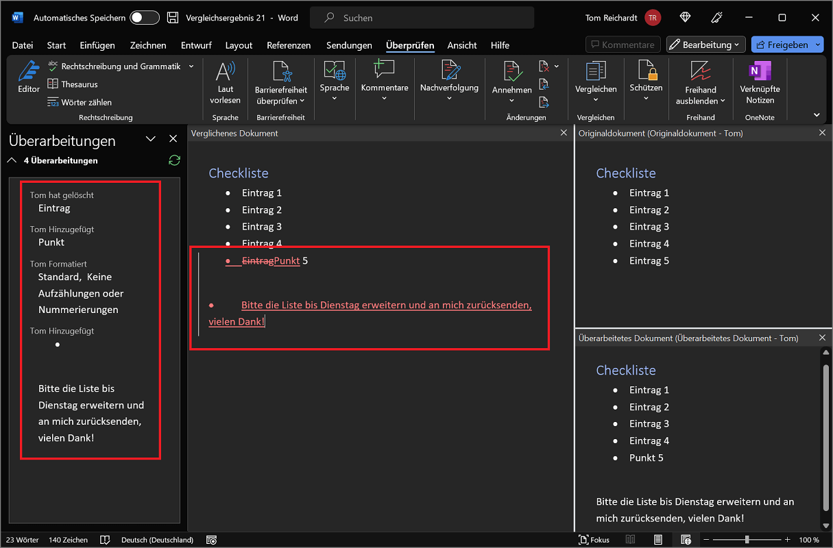 Comparez les documents Word et affichez les différences