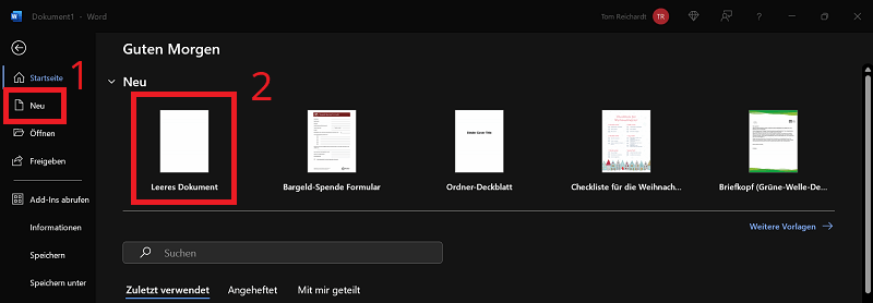 Créer un document vierge dans Word