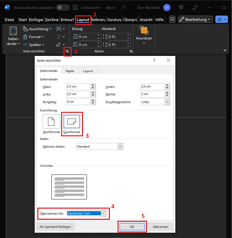 Afficher une seule page en orientation paysage dans Word