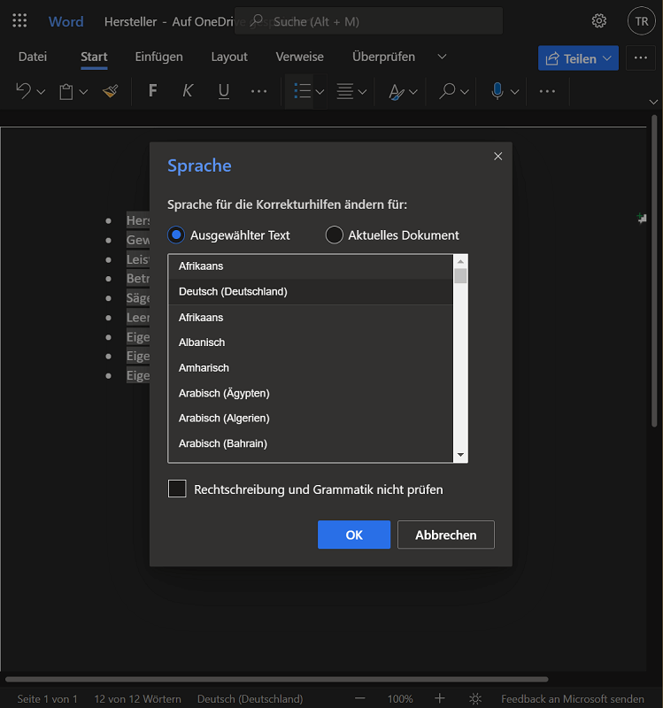 Changer la langue dans Word Online
