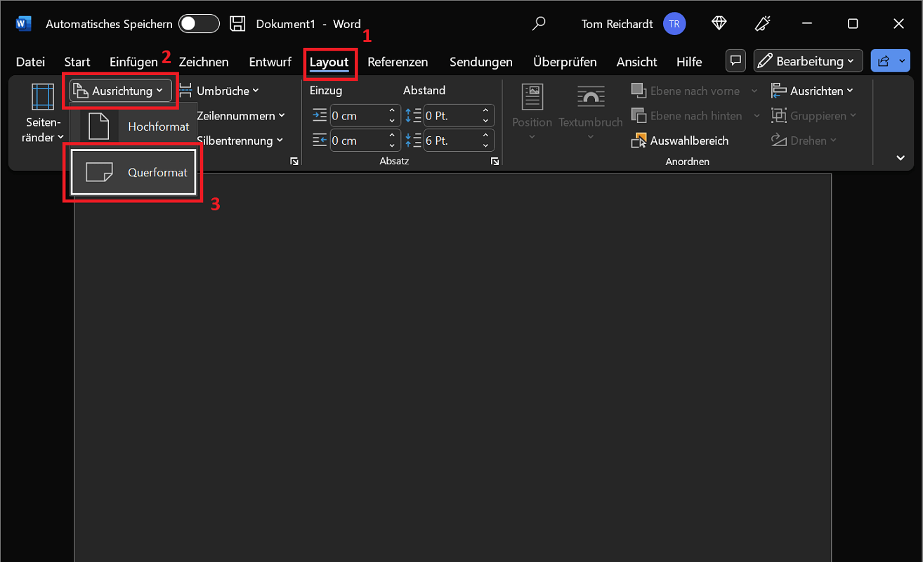 Word : Définir le format paysage
