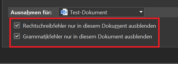 Désactiver la vérification orthographique dans Word uniquement pour le document actuel