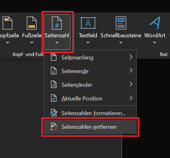 Seitenzahlen in Word entfernen