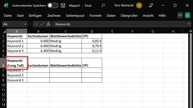 Zeilenumbruch in Excel in einer Zelle mit Tastenkombination erstellen
