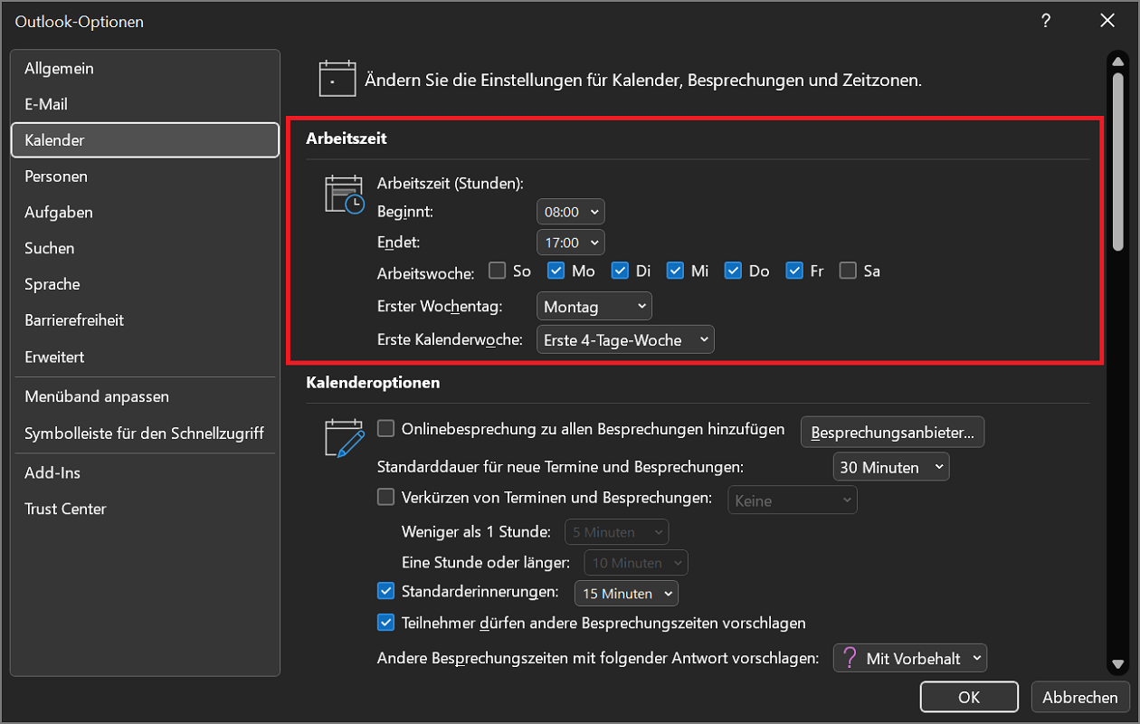 Paramètres et personnalisations supplémentaires et Outlook