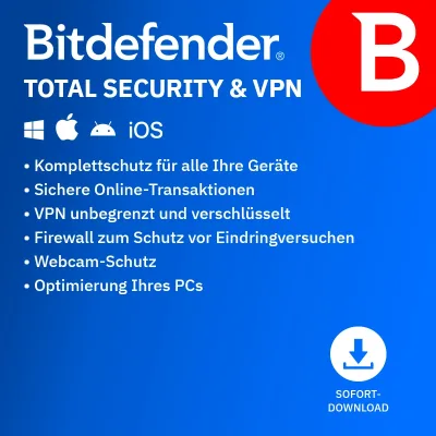 Bitdefender Total Security + VPN | 10 appareils | 2 ans