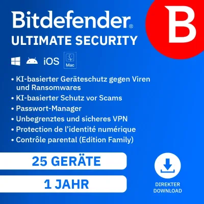 Bitdefender Ultimate Security Family | 25 appareils | 1 an