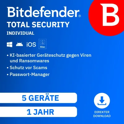 Bitdefender Total Security Individual | 5 appareils | 1 an