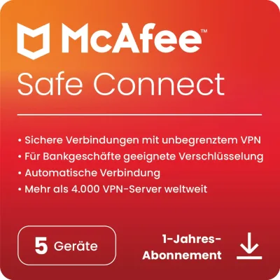 McAfee Safe Connect VPN | 5 appareils | 1 an