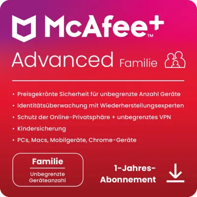 McAfee+ Advanced Family | 6 utilisateurs | 1 an