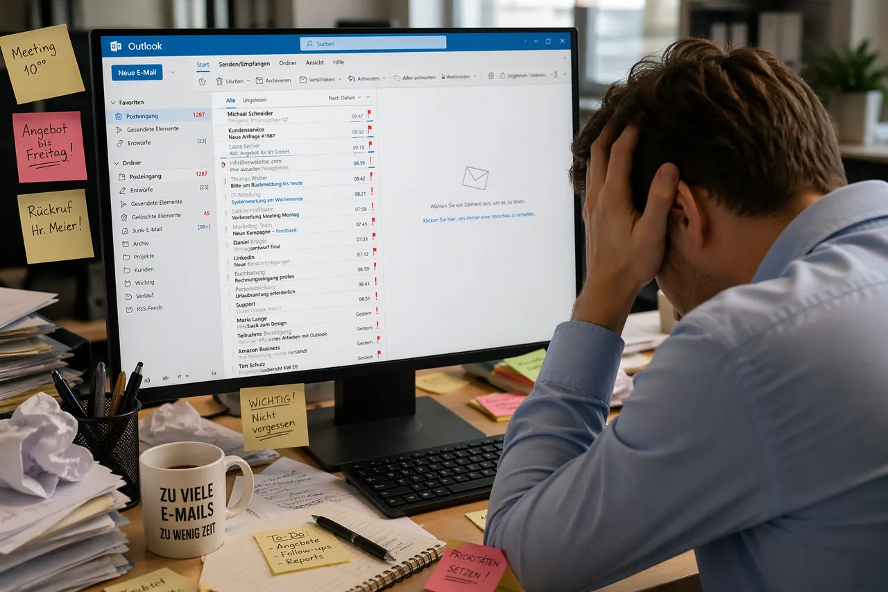 Boîte de réception Outlook surchargée avec des messages non lus et un manque de structure